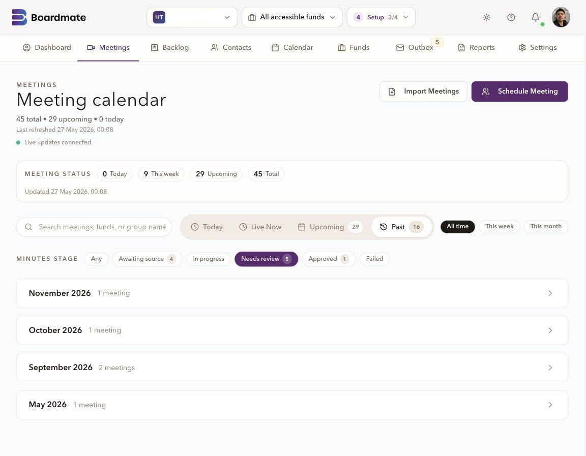 Boardmate Full meetings list.