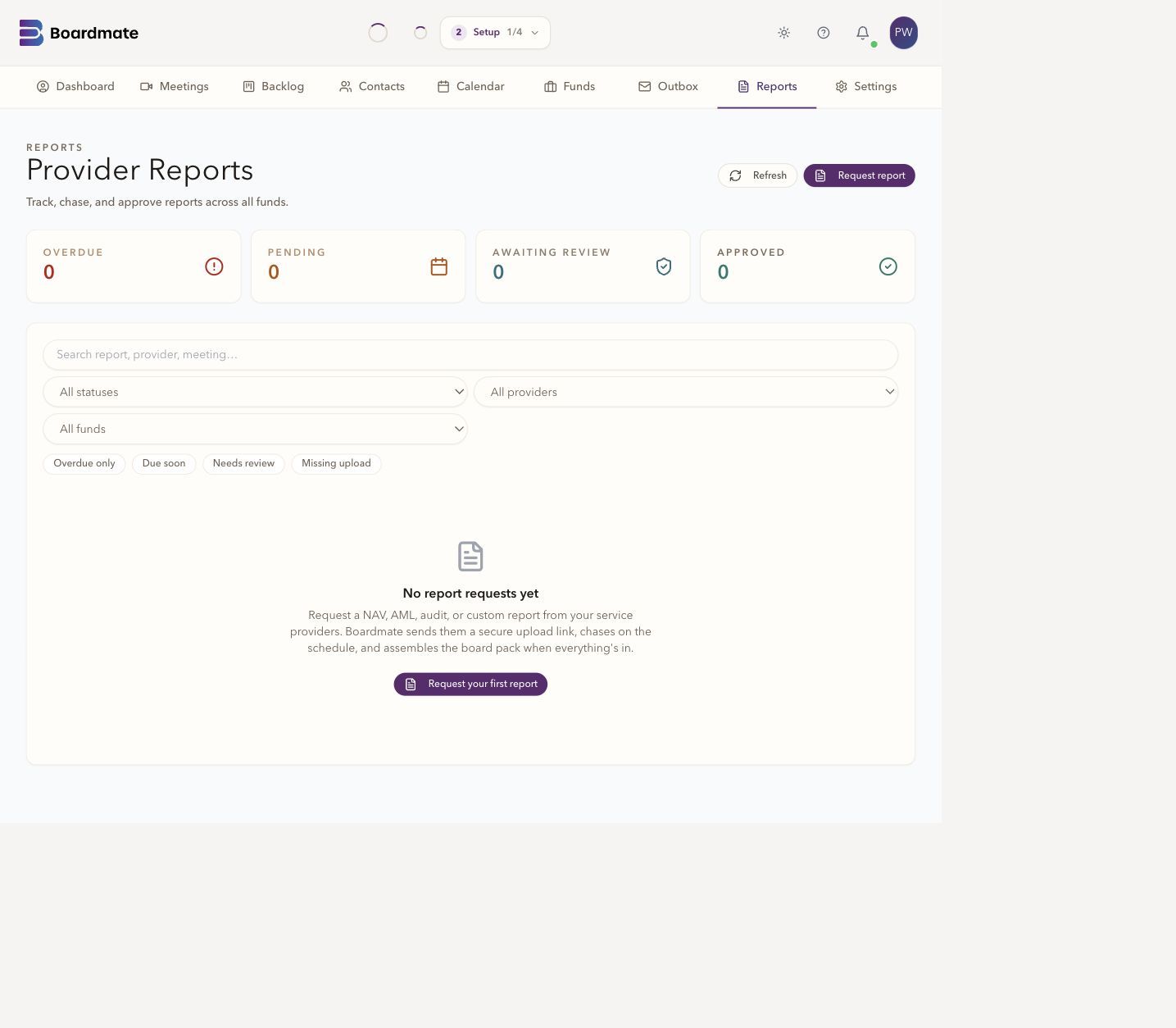 Boardmate Full report request dashboard.