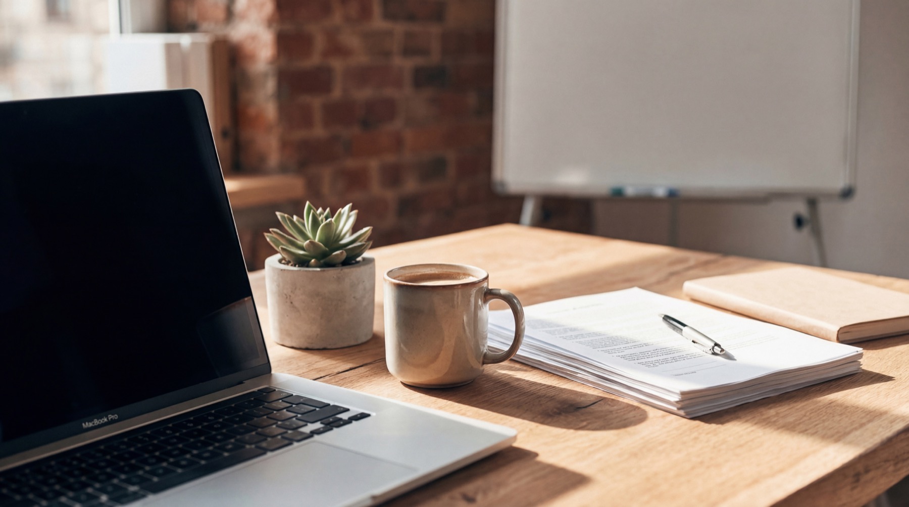 Workspace with laptop and documents for secure minute review.