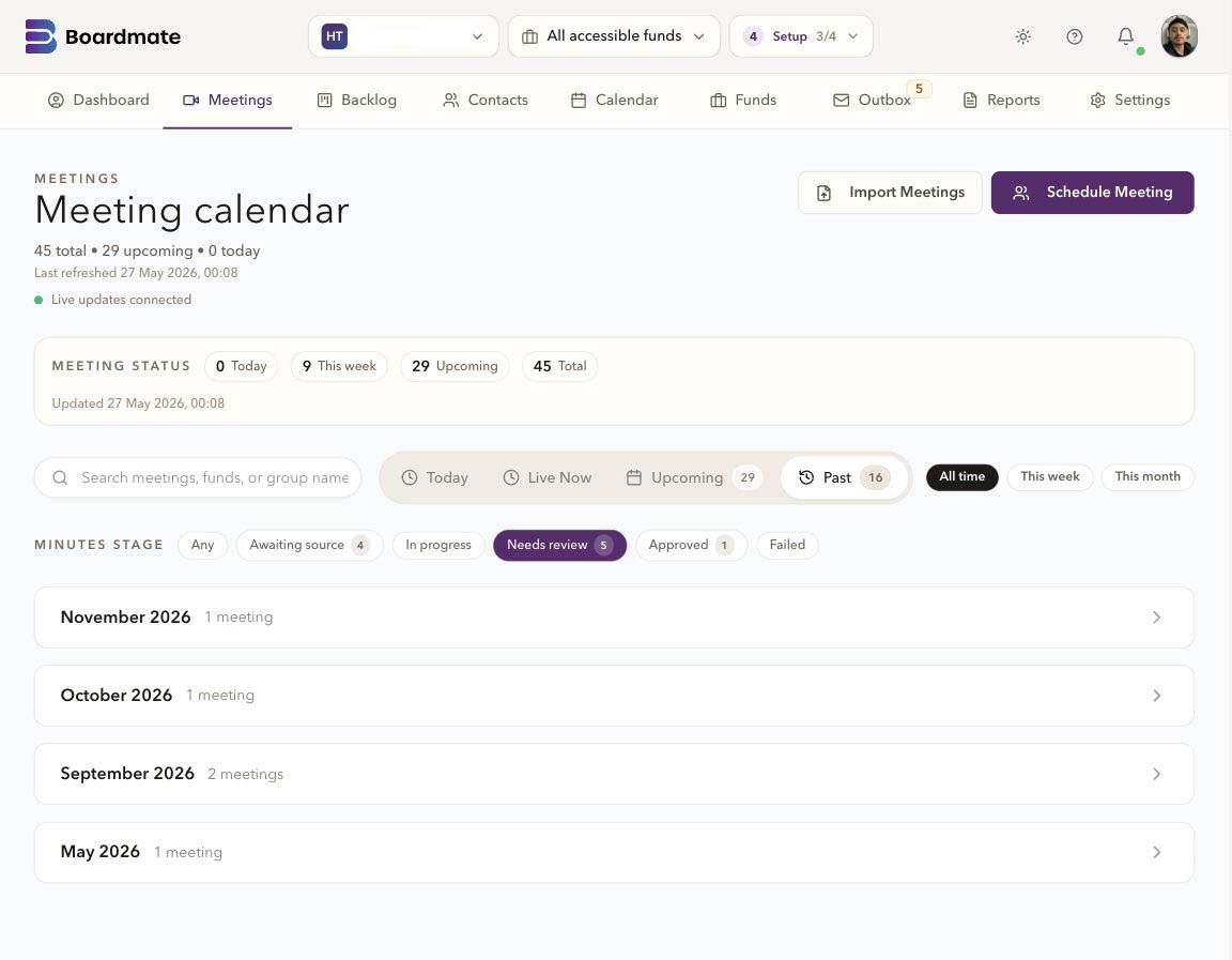 Boardmate Full meetings list.