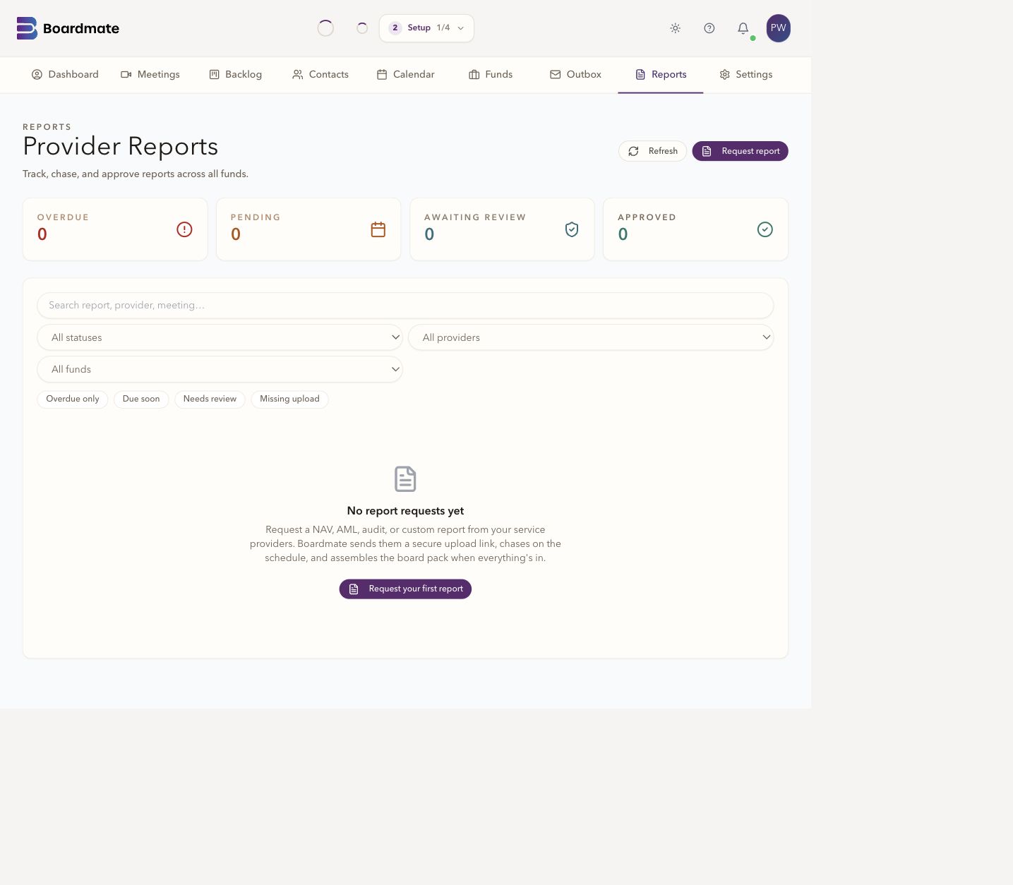 Boardmate Full report request dashboard.